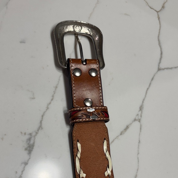 Nocona Brown and Silver Floral Embossed Belt - Picture 10 of 14